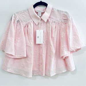 NWT Caroline Constas Pink Babydoll Cropped Top Size Small